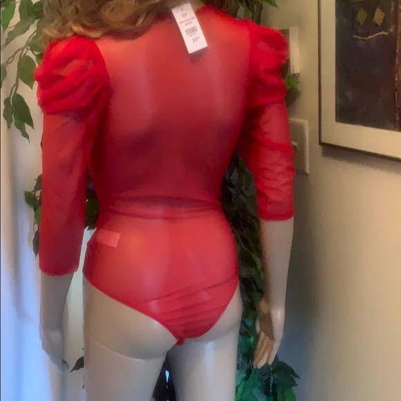 Bodysuit Ladies mostly sheer long slv Sz small - Picture 2 of 9